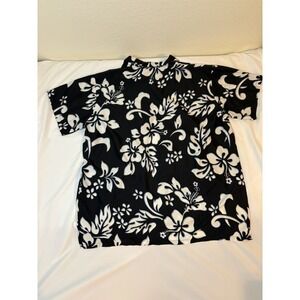 King Kamehameha Black Hibiscus Floral Shirt Size 2XL Tropical Tiki Luau Camp